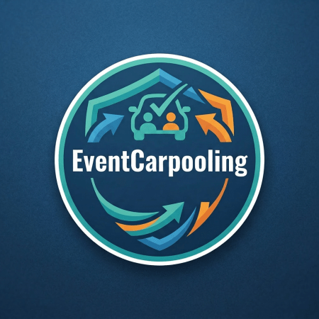 Trusted ridesharing logo with two passengers inside a car and arrows surrounding it