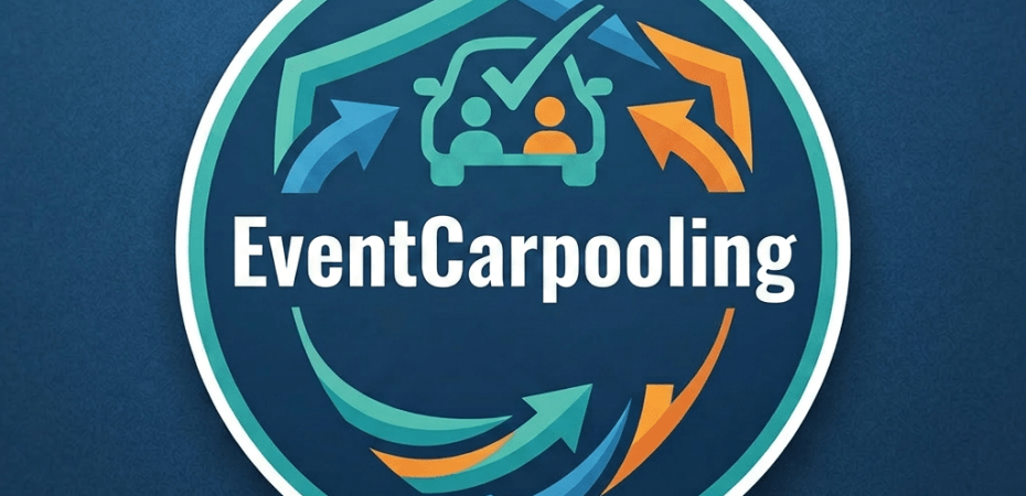 Trusted ridesharing logo with two passengers inside a car and arrows surrounding it